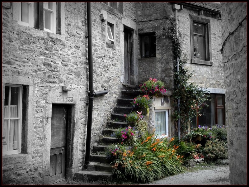 Stone building with flowers