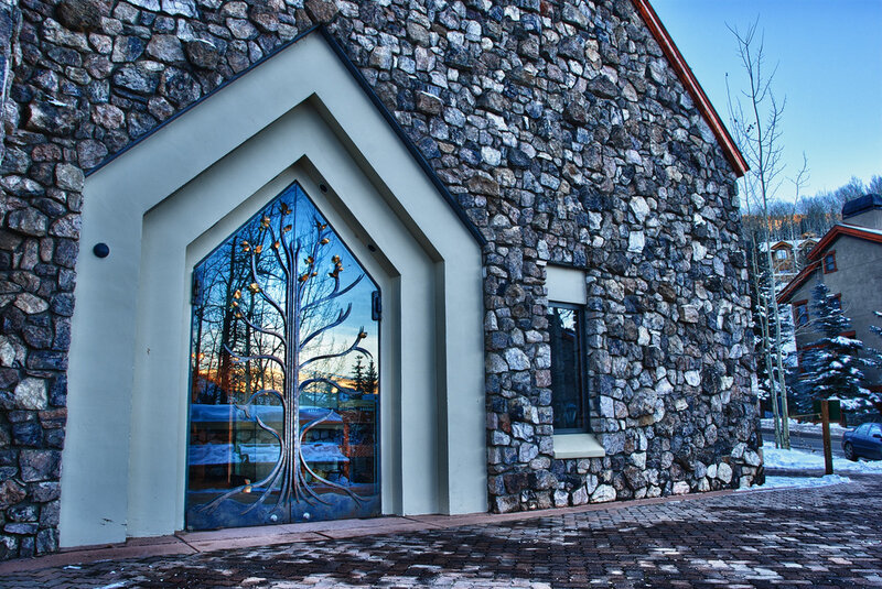 Stone Building with Glass Door