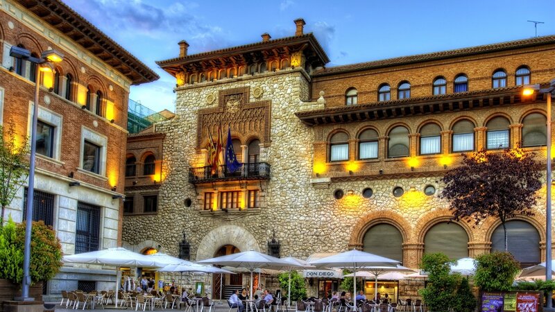 Stone Building with Outdoor Seating