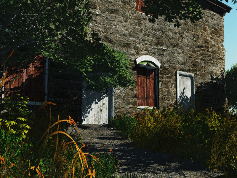 Stone Building with Overgrown Plants