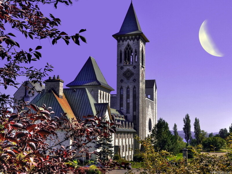 Stone Building with Tower — Purple