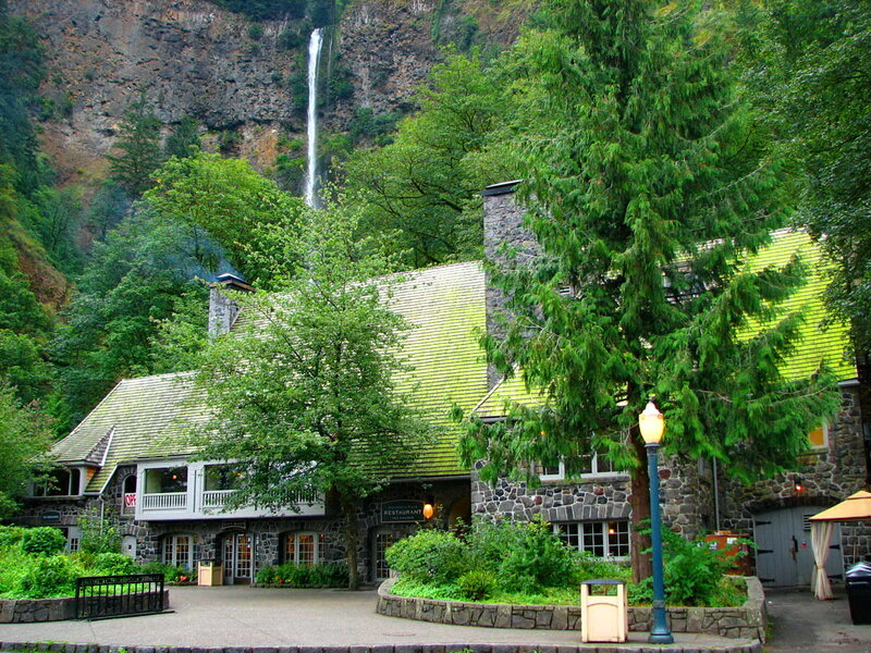Stone Building with Waterfall — Green