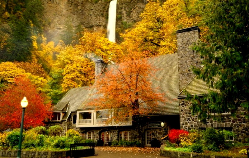 Stone Building with Waterfall — Yellow