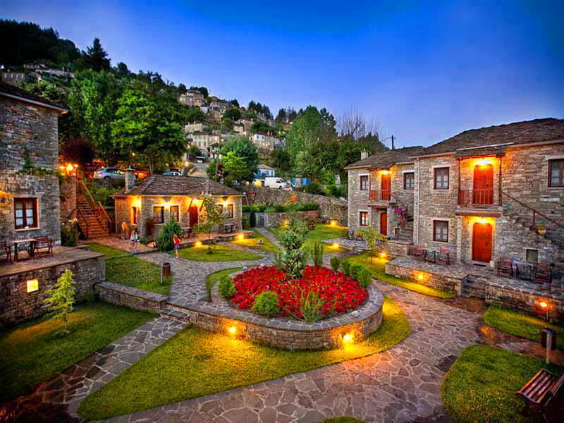 Stone Buildings at Dusk