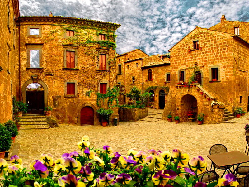Stone Buildings in Courtyard
