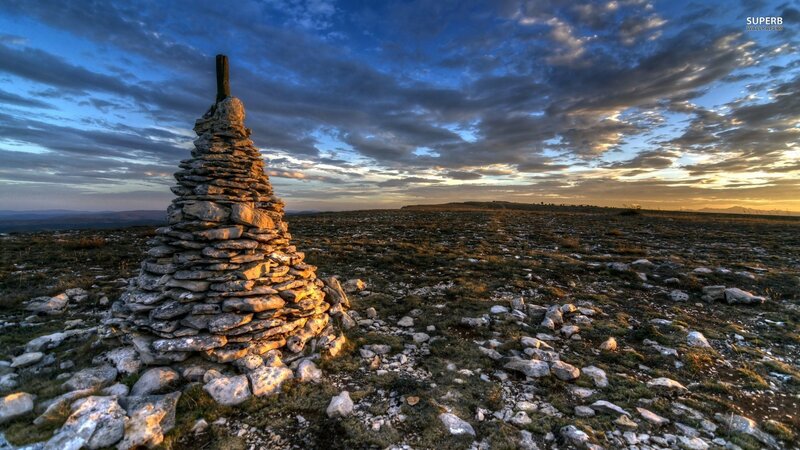 Stone Cairn on Hilltop — Blue, Dramatic
