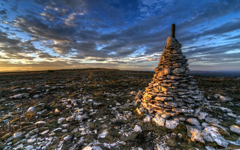 Stone Cairn on Hilltop — Blue