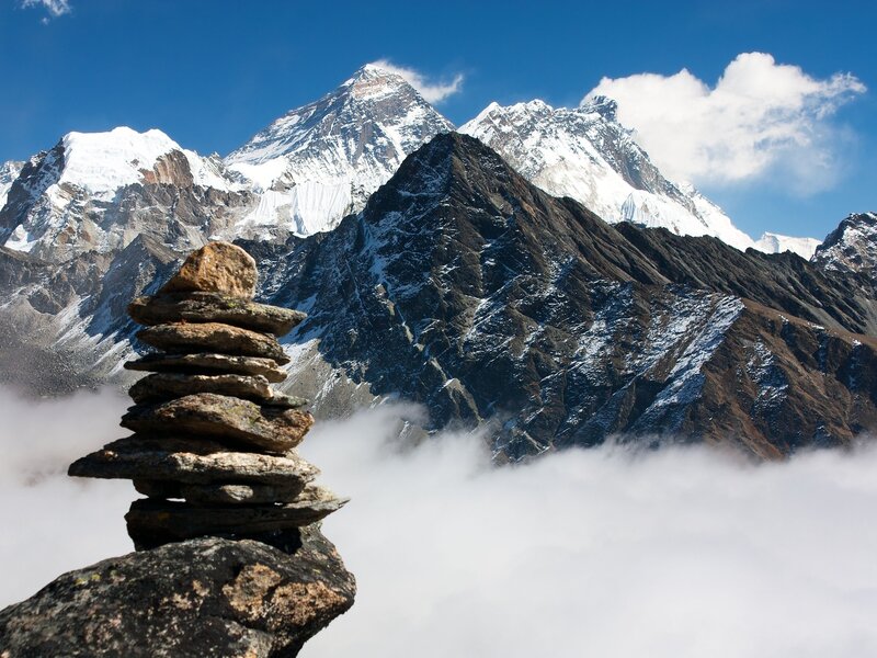 Stone Cairn on Mountain — Blue, Serene