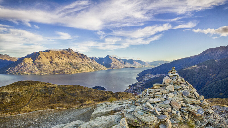 Stone Cairn on Mountain — Blue