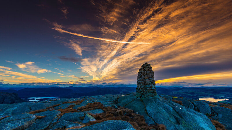 Stone Cairn on Mountain — Orange