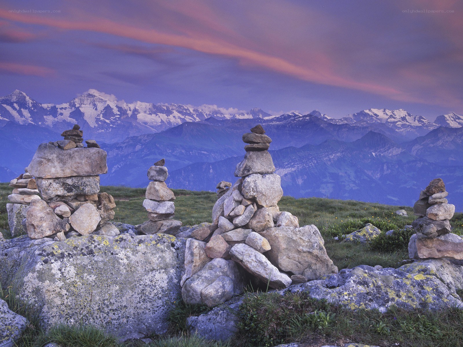 Stone cairns in mountain landscape