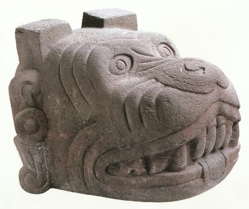Stone carving of a jaguar head