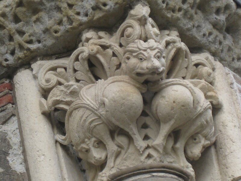 stone carving of mythical creatures