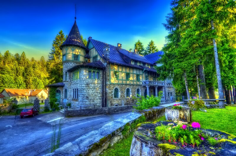 Stone Castle in Forest — Blue
