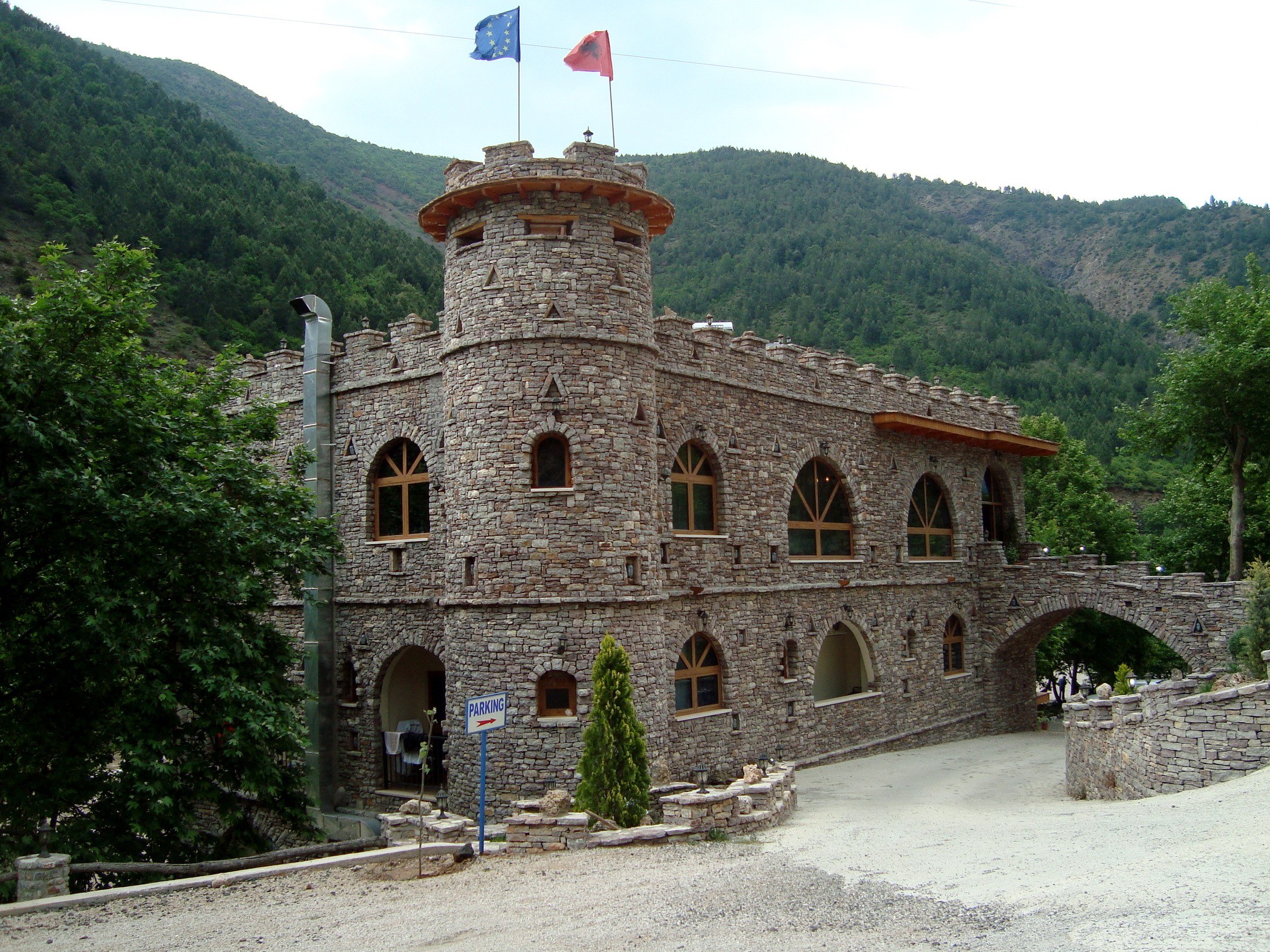 Stone castle in mountain valley