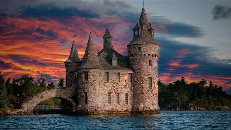 Stone Castle on Water — Red