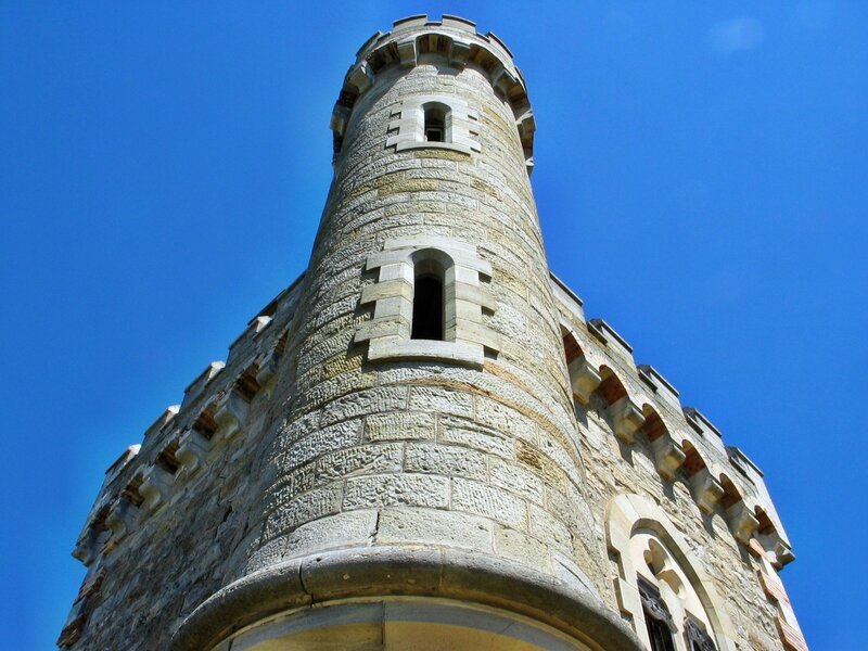 Stone Castle Tower — Blue, Dramatic, Afternoon