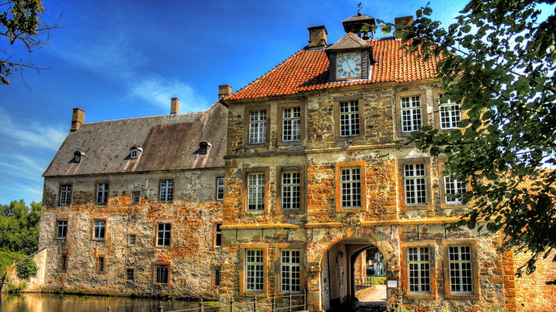 Stone Castle with Clock — Blue