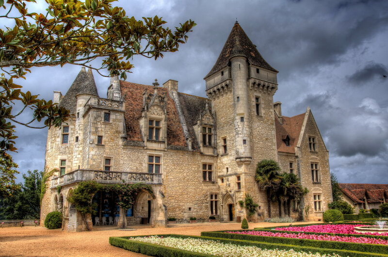 Stone Castle with Gardens — Gray, Dramatic
