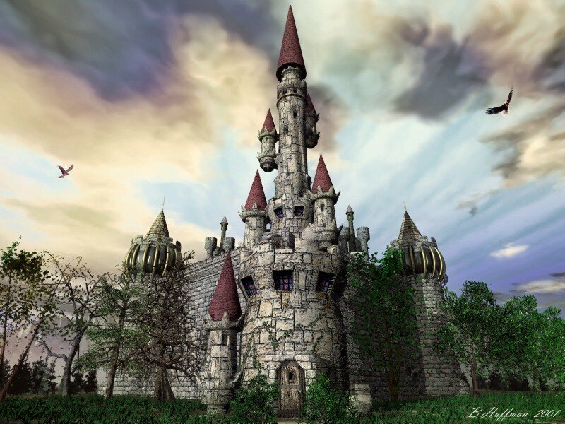 Stone Castle with Turrets — Gray, Dramatic
