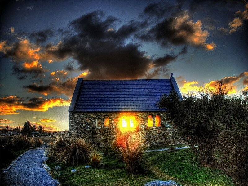 Stone Chapel at Sunset