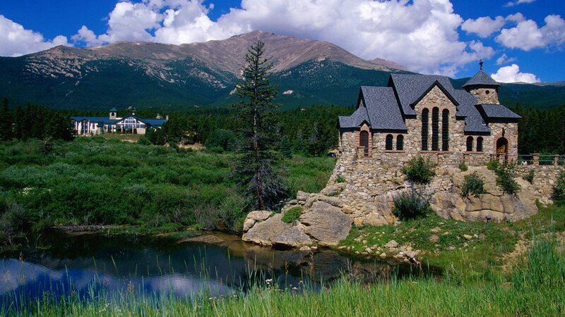 Stone Chapel by River — Green