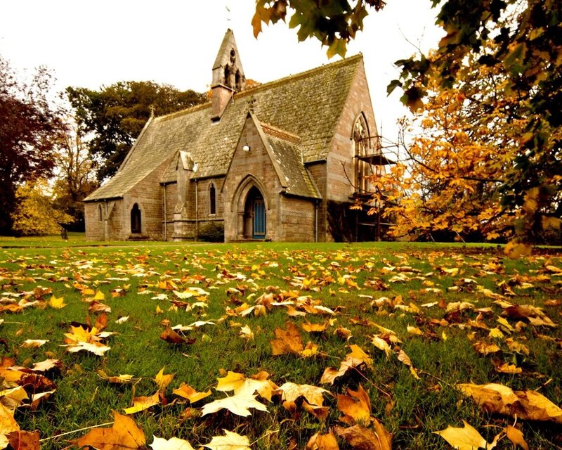 Stone Chapel in Autumn — Green, Serene