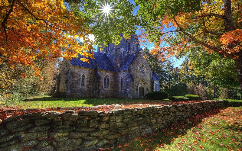 Stone Chapel in Autumn