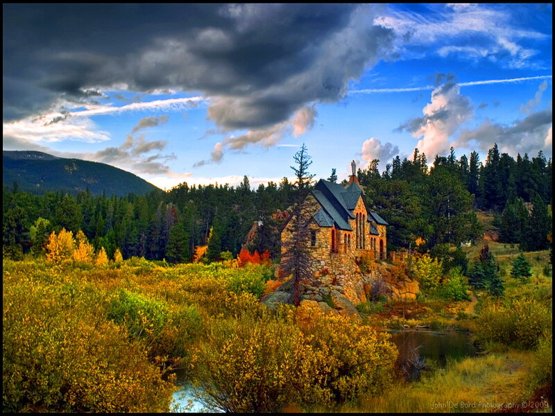 Stone Chapel in Forest — Blue