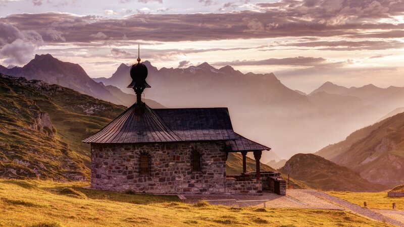 Stone Chapel in Mountains — Golden
