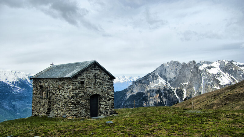 Stone Chapel in Mountains — Green