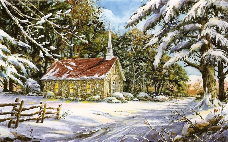 Stone Chapel in Snow