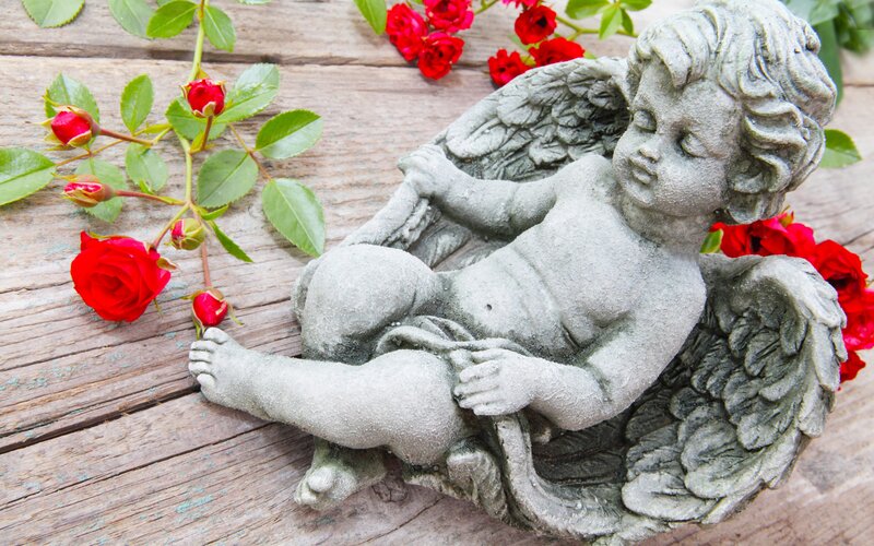Stone Cherub Statue — Gray