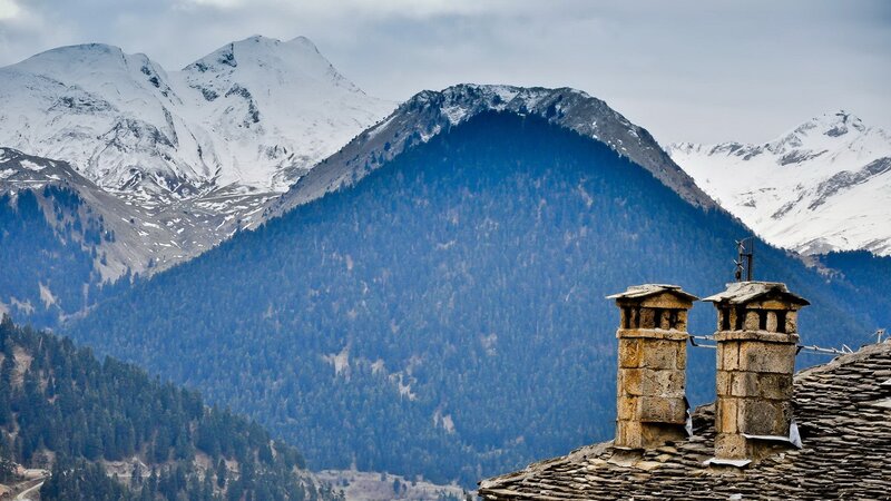 Stone Chimneys on Roof