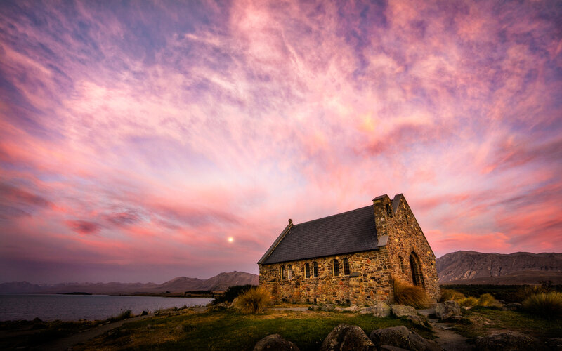 Stone Church at Sunset — Pink