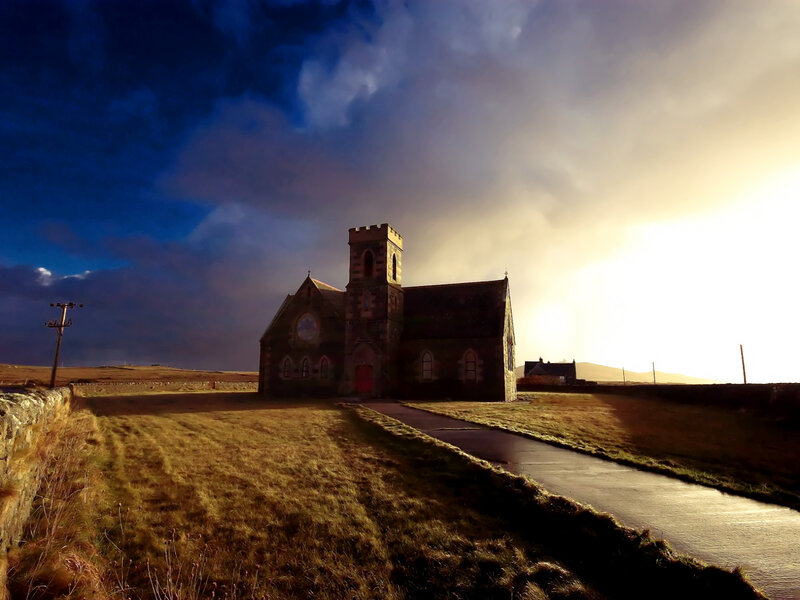 Stone Church at Sunset