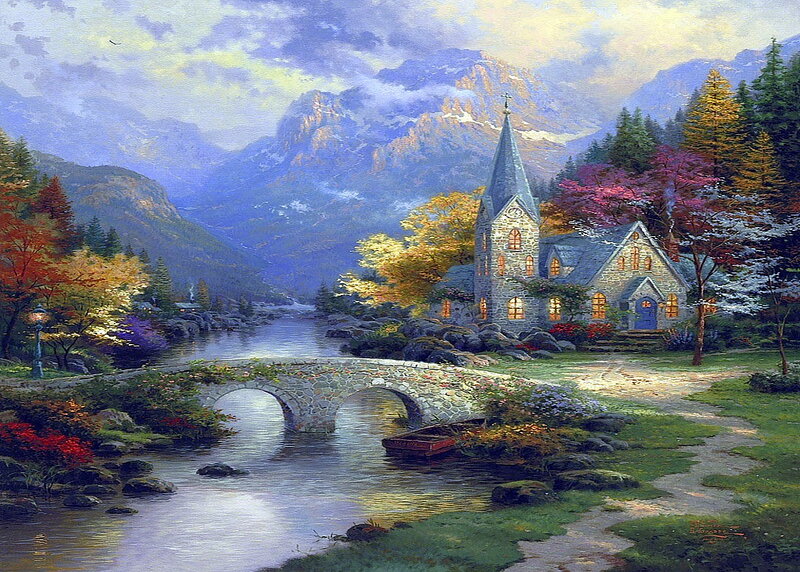 Stone Church by River — Green