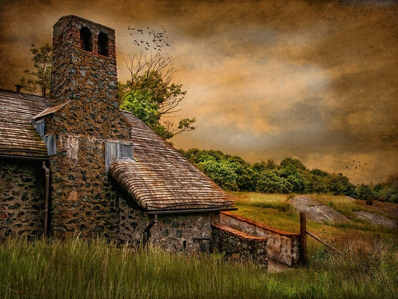 Stone Church in Field — Brown