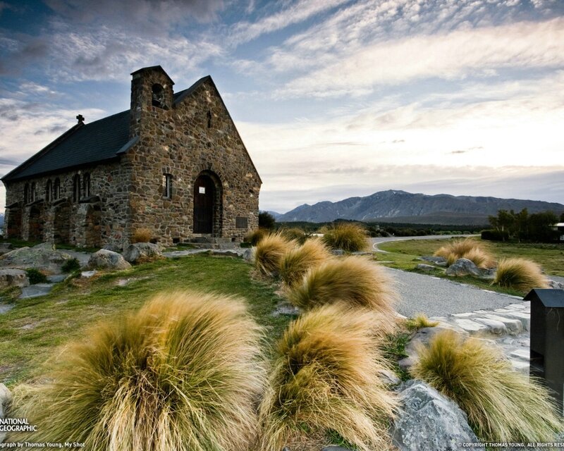 Stone Church in Mountains — Blue