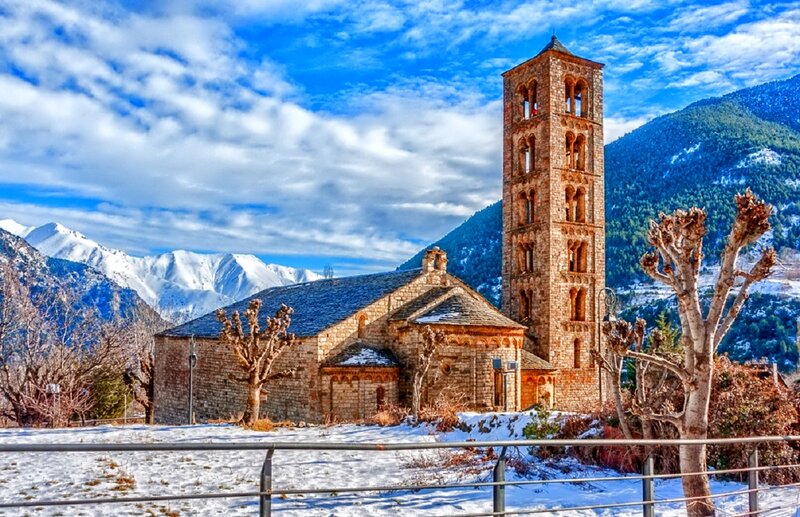 Stone Church in Snow — Blue