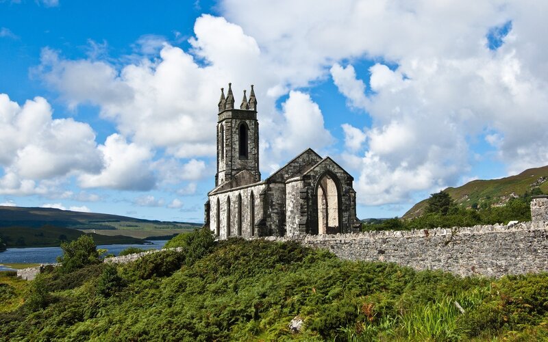 Stone Church on Hill — Blue, Serene