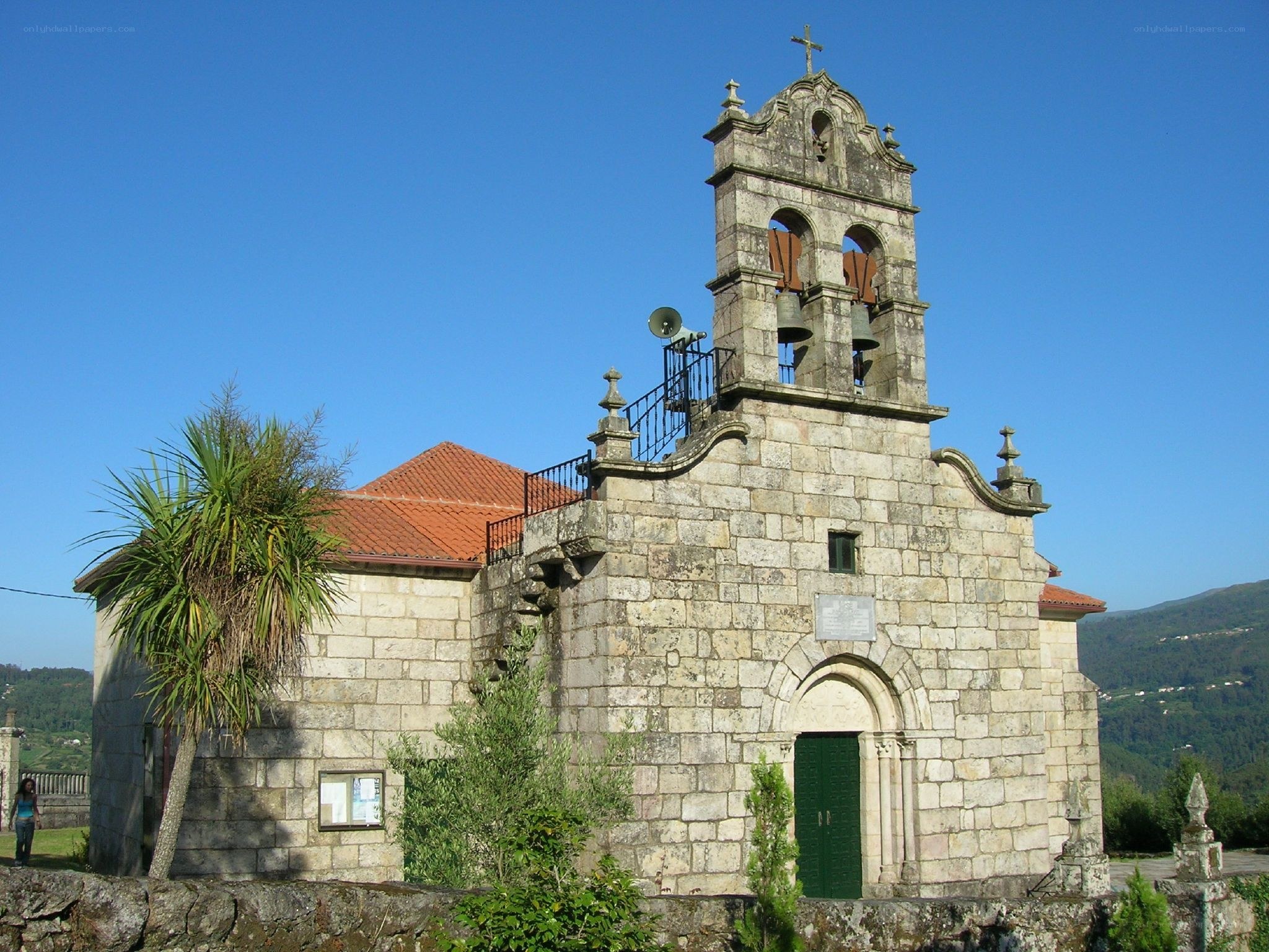 Stone church with bell tower