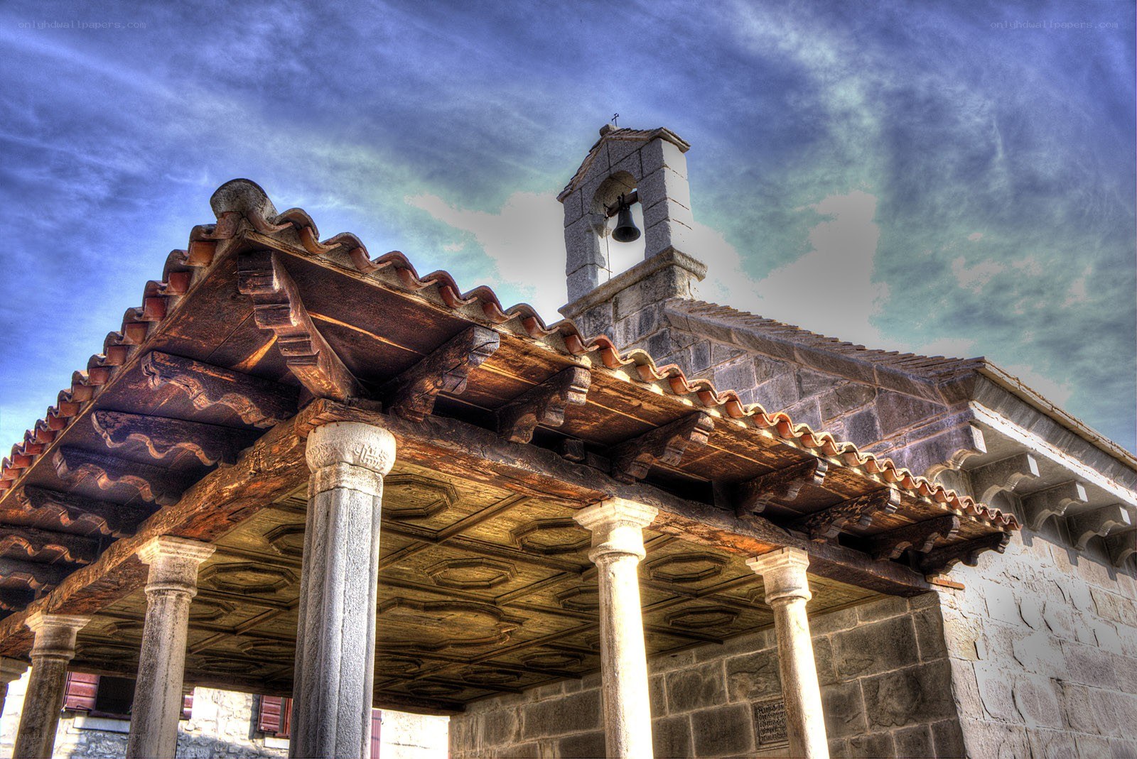 Stone church with bell tower