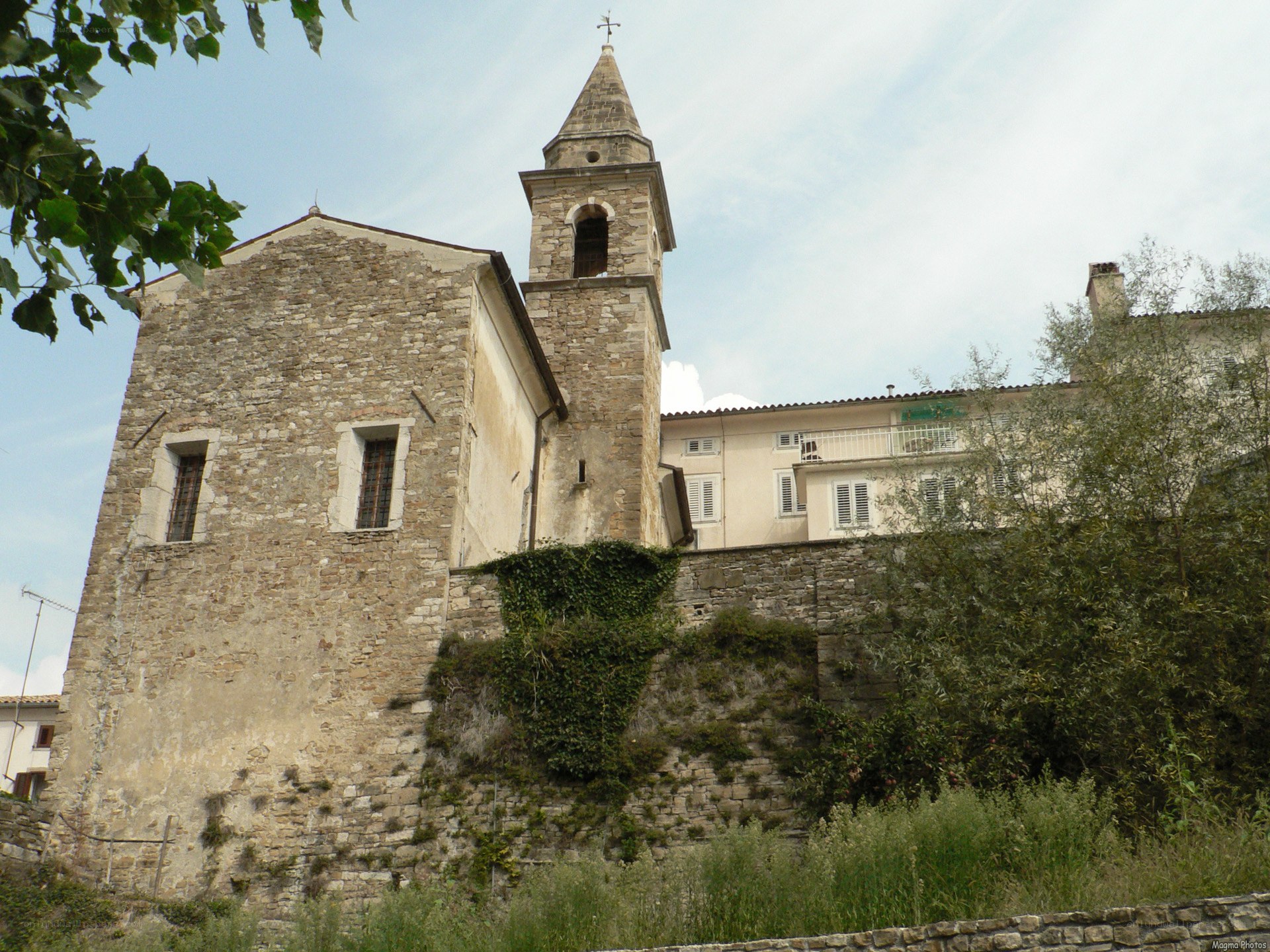 Stone church with bell tower