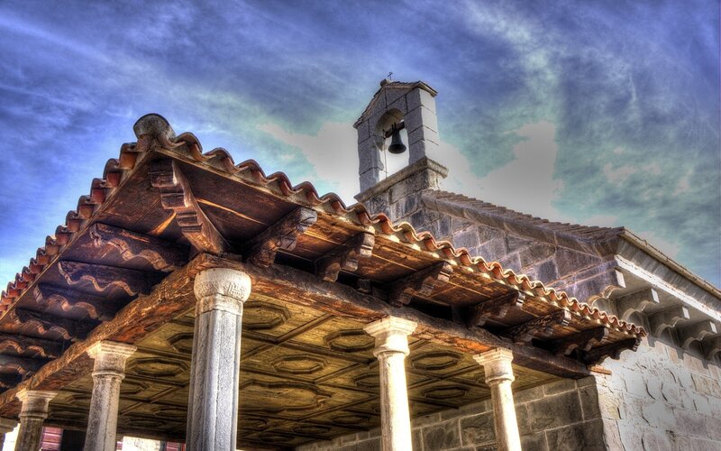 Stone Church with Bell Tower — Blue, Dramatic