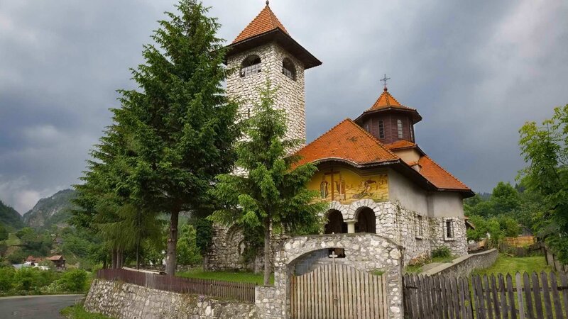 Stone Church with Bell Tower — Gray, Dramatic