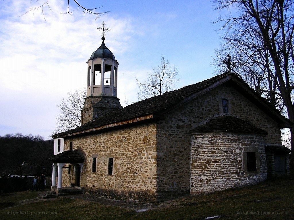 Stone church with bell tower