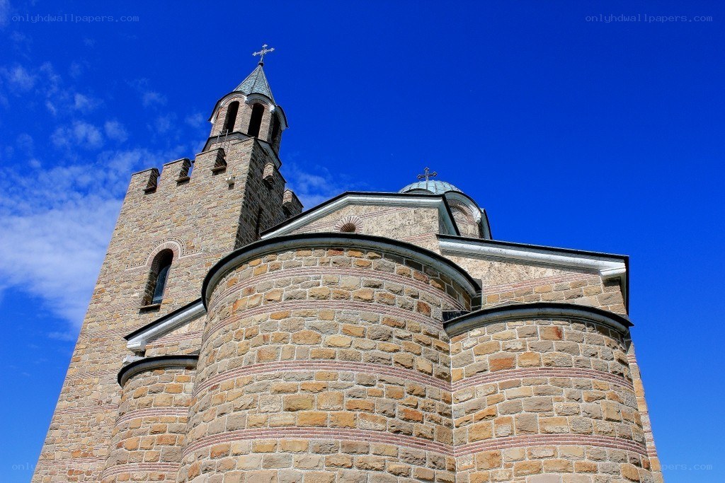 Stone church with blue sky