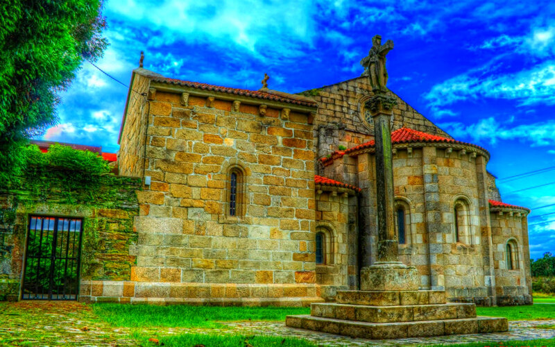 Stone Church with Cross — Blue, Dramatic