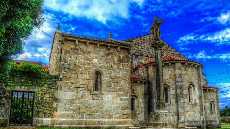 Stone Church with Cross — Blue